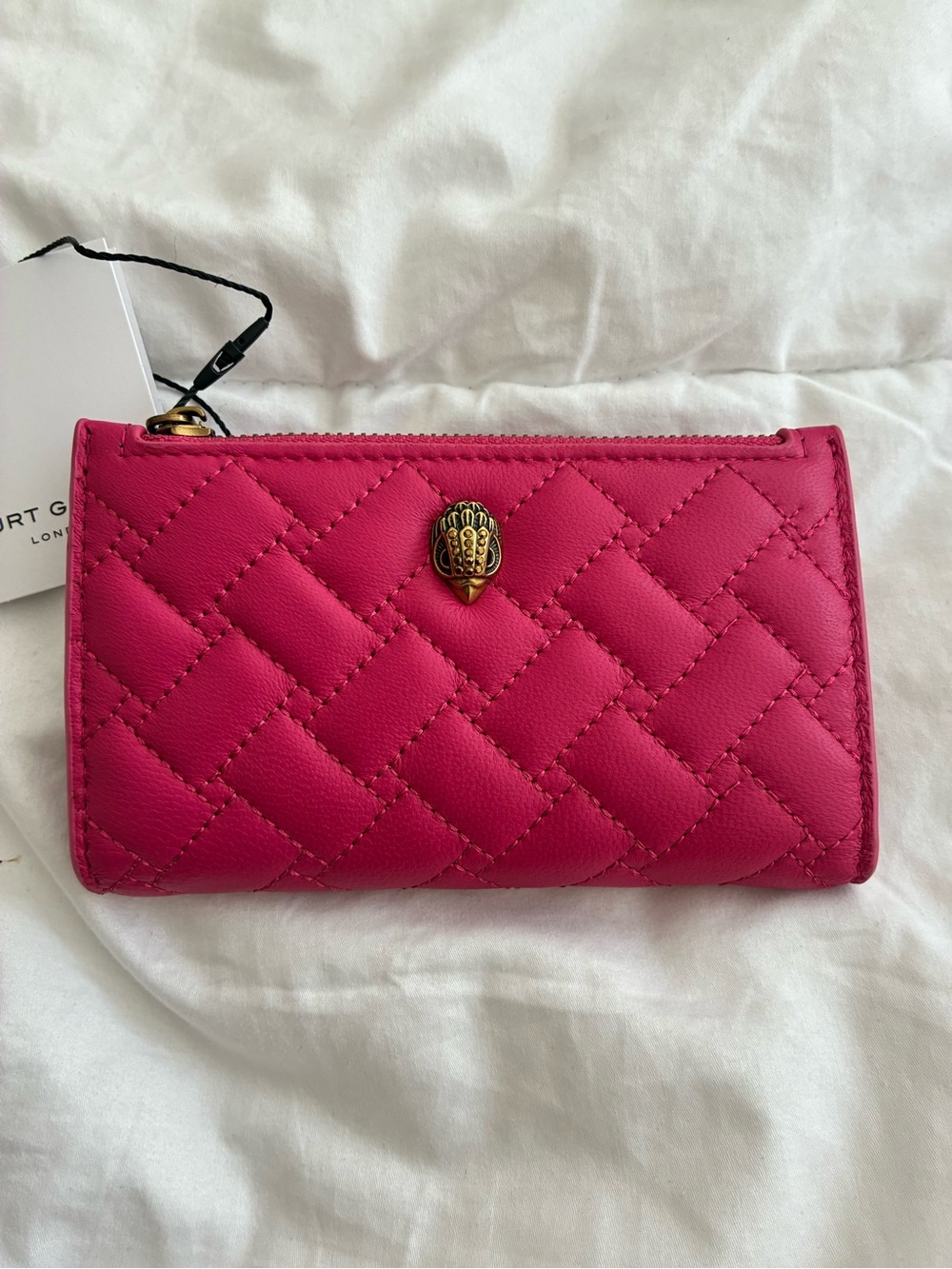 Kurt Geiger Quilted Hot Pink Leather Wallet with Gold Bee Emblem